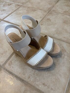 Altar'd State White and Beige Espadrille Wedge Sandals